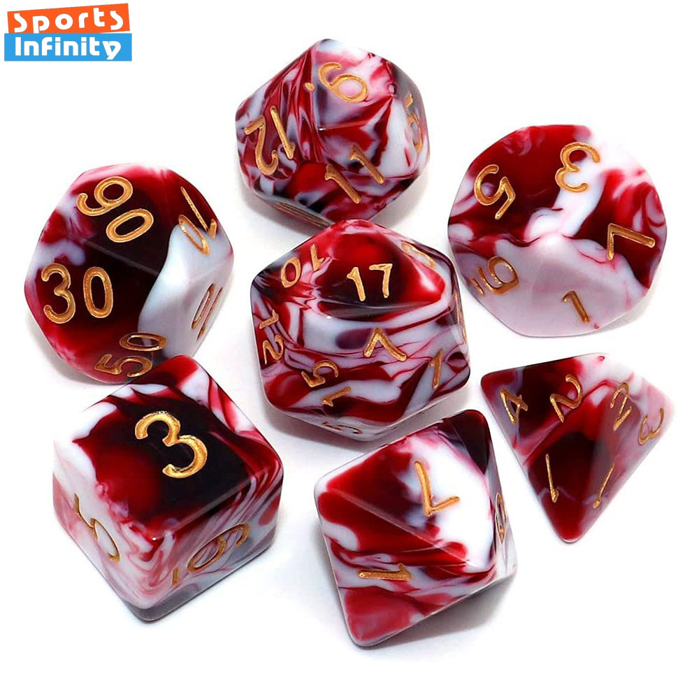 Board Game Font - 7-częściowy zestaw kości wielościennych z podwójnymi