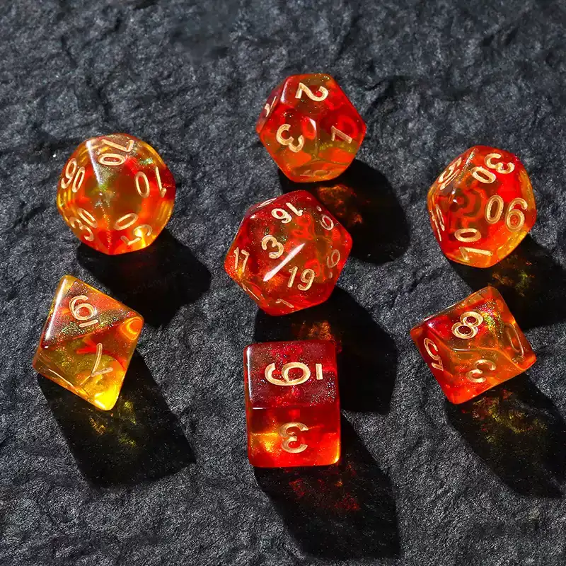 Board Game Font - 7 sztuk nowych, dwukolorowych kości wielościeniowych